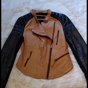 Zara STUNNING Lambskin Leather Two Tone MotoJacket